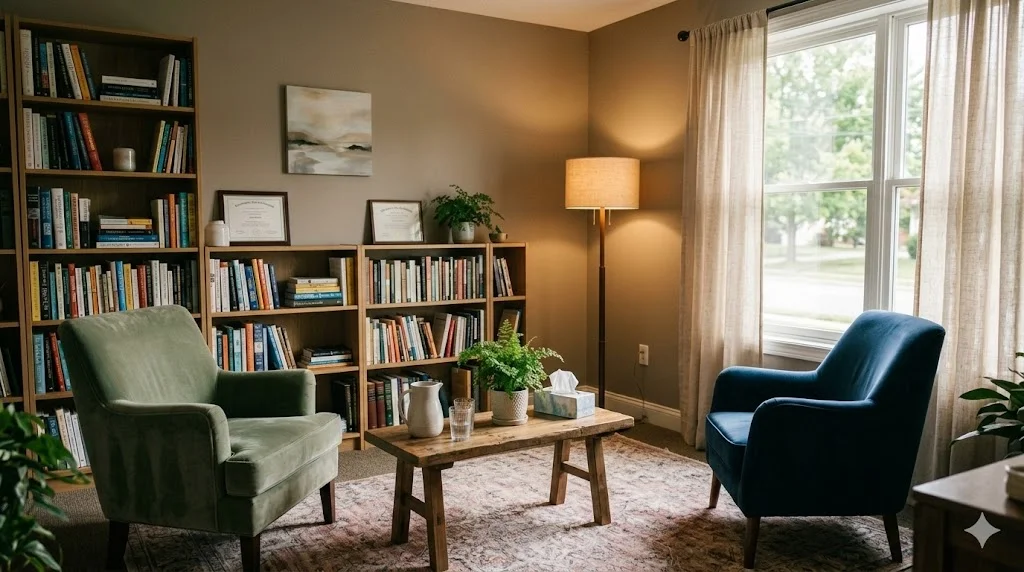 Therapy office with comfortable seating